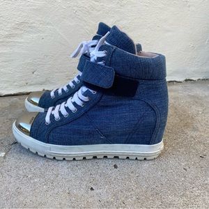 Miu Miu women’s denim wedge sneakers Size 36